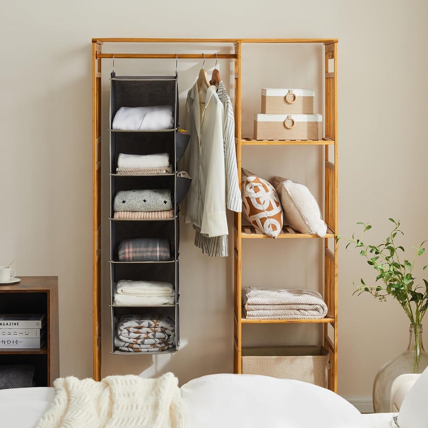 Hanging Closet Organizer and Storage, 6-Shelf Closet Hanging Storage Shelves, Grey